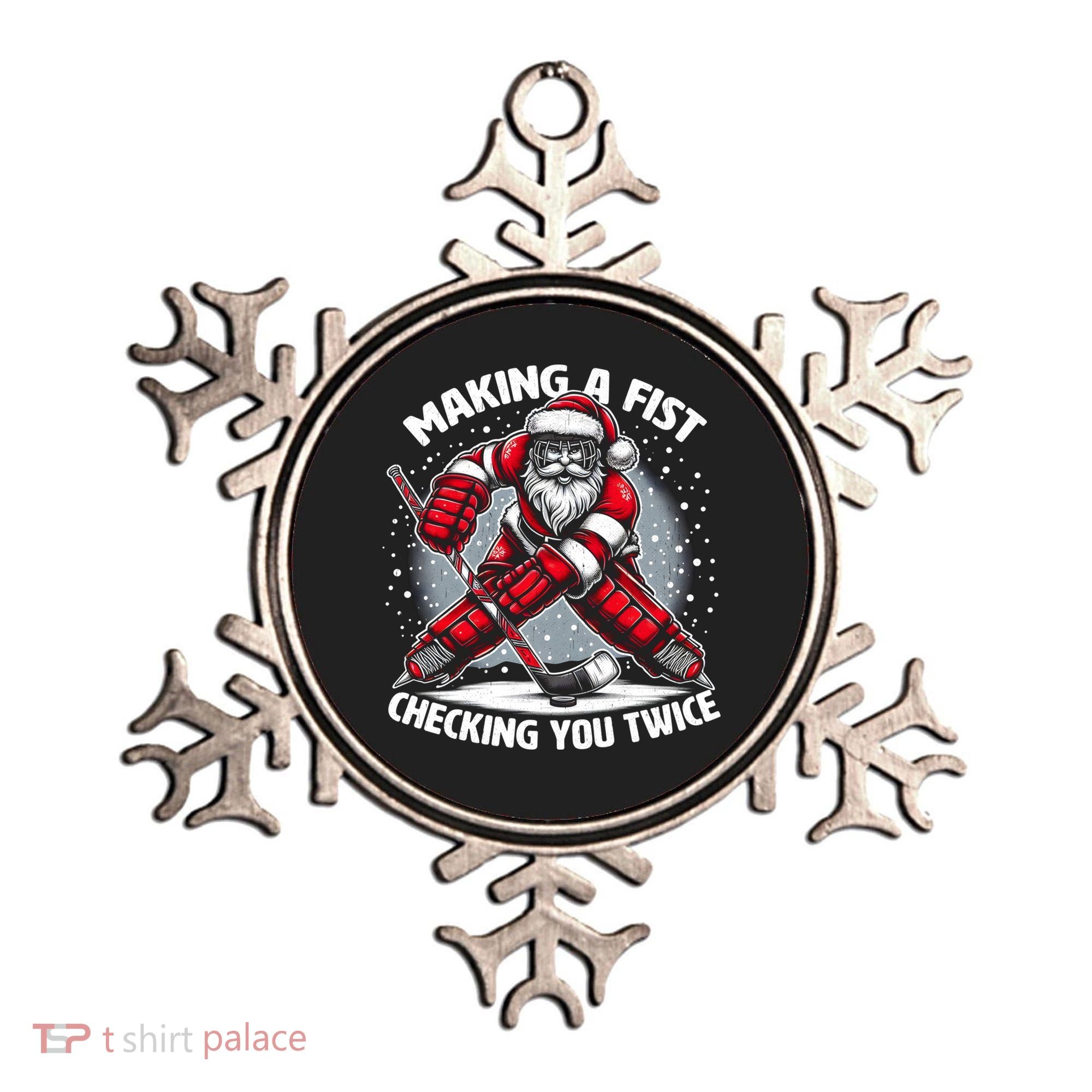 Making A Fist Checking You Twice Ugly Christmas Santa Hockey Gift Ornament