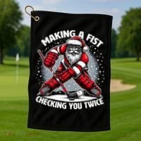 Making A Fist Checking You Twice Ugly Christmas Santa Hockey Gift Golf Towel thumb 1