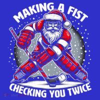 Making A Fist Checking You Twice Ugly Christmas Santa Hockey Gift Button thumb 1