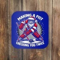 Making A Fist Checking You Twice Ugly Christmas Santa Hockey Gift Coaster thumb 0