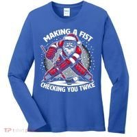 Making A Fist Checking You Twice Ugly Christmas Santa Hockey Gift Women's Long Sleeve Shirt thumb 0