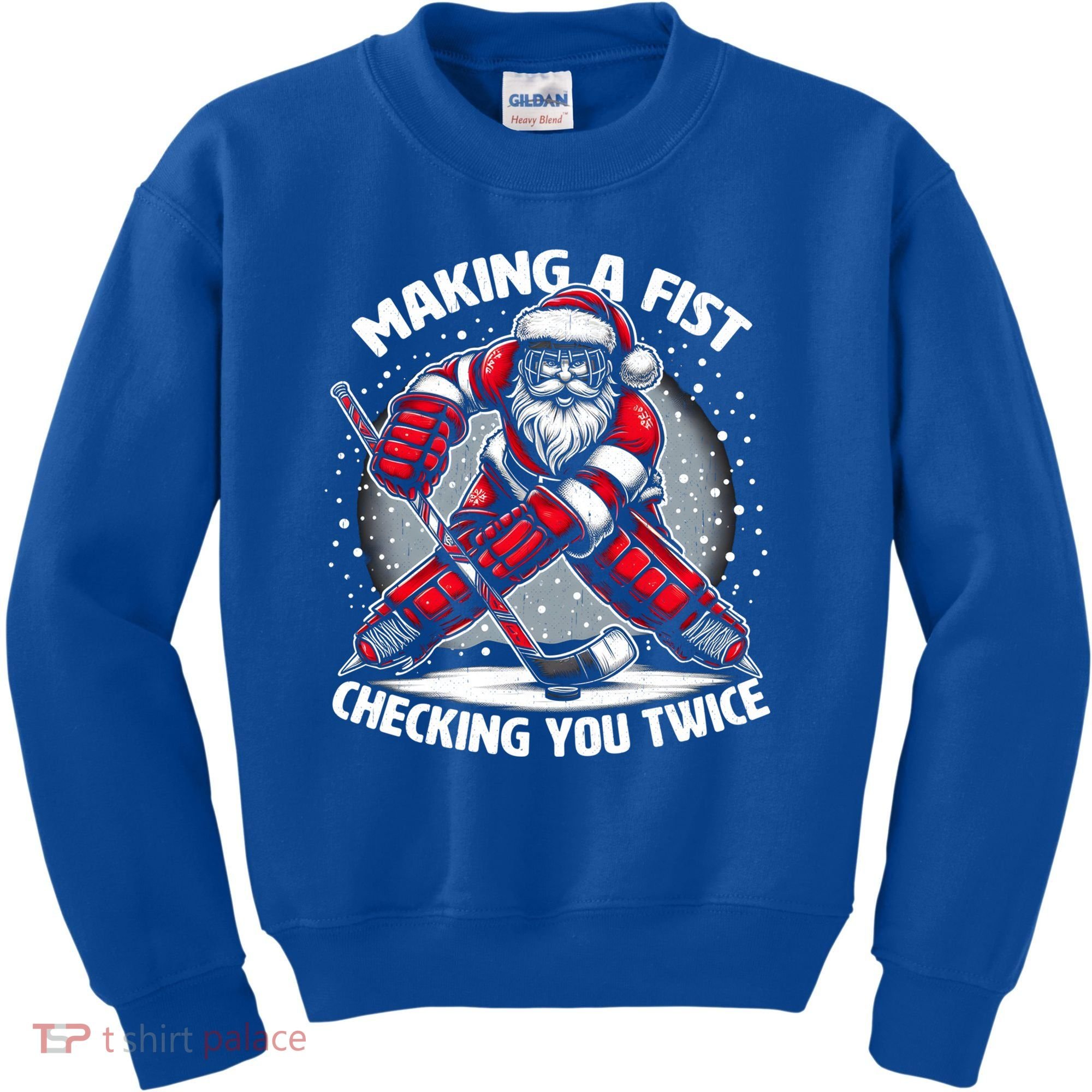 Making A Fist Checking You Twice Ugly Christmas Santa Hockey Gift Kids Sweatshirt