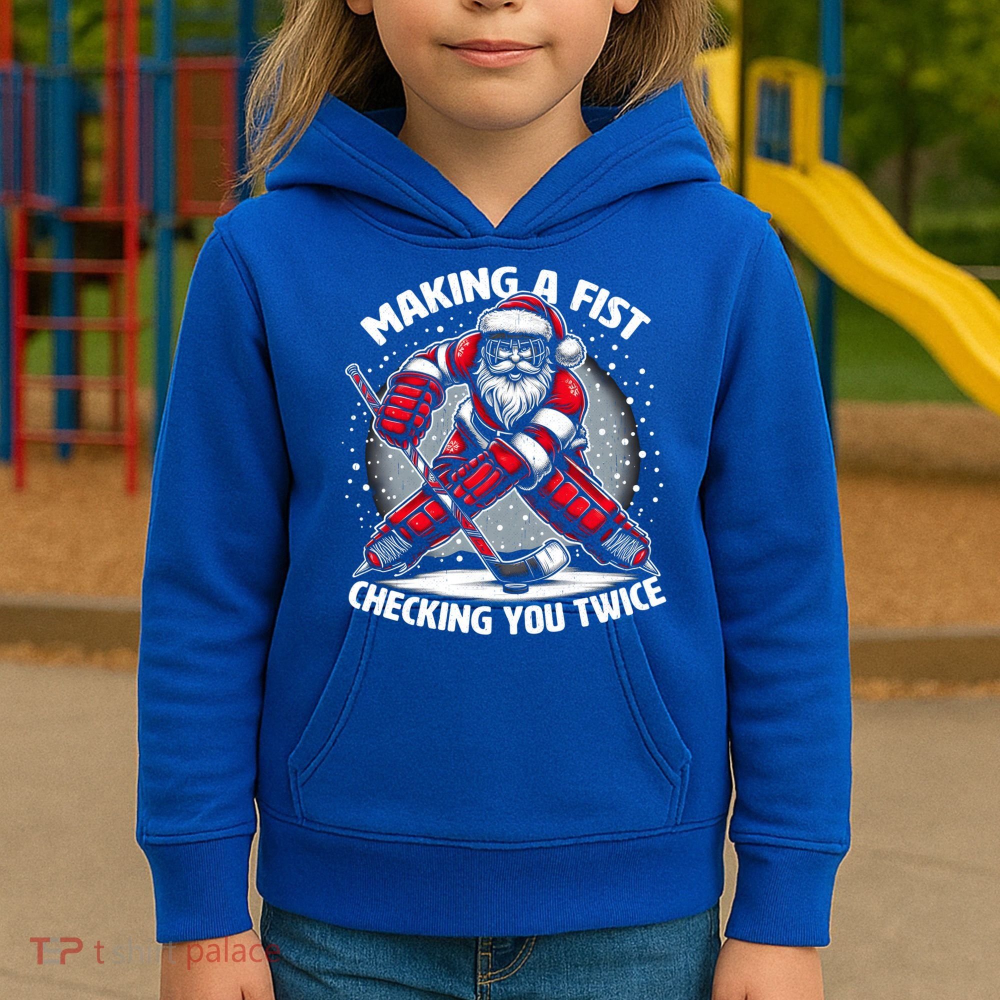 Making A Fist Checking You Twice Ugly Christmas Santa Hockey Gift Kids Hoodie