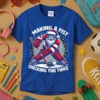 Making A Fist Checking You Twice Ugly Christmas Santa Hockey Gift Kids T-Shirt thumb 3