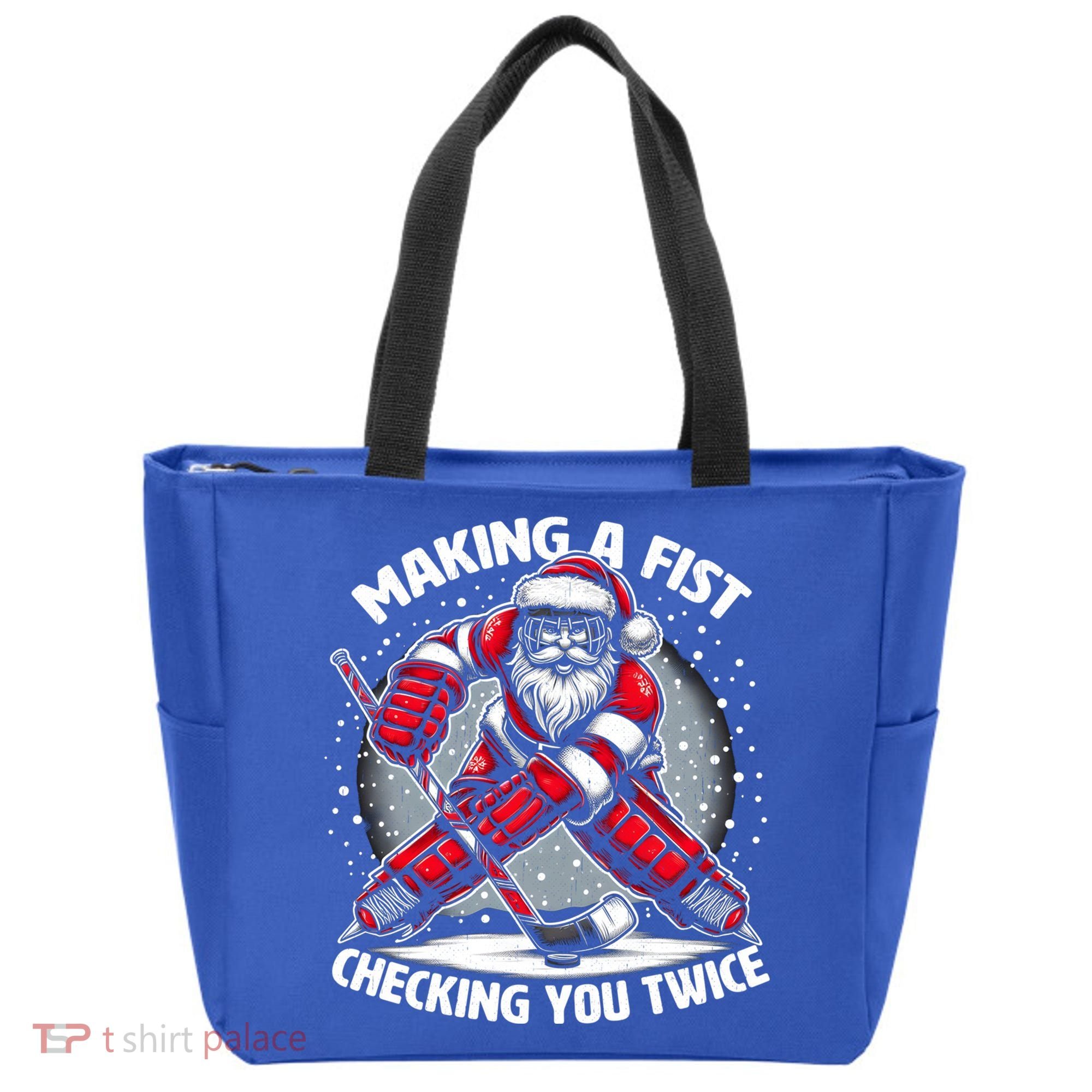 Making A Fist Checking You Twice Ugly Christmas Santa Hockey Gift Tote Bag