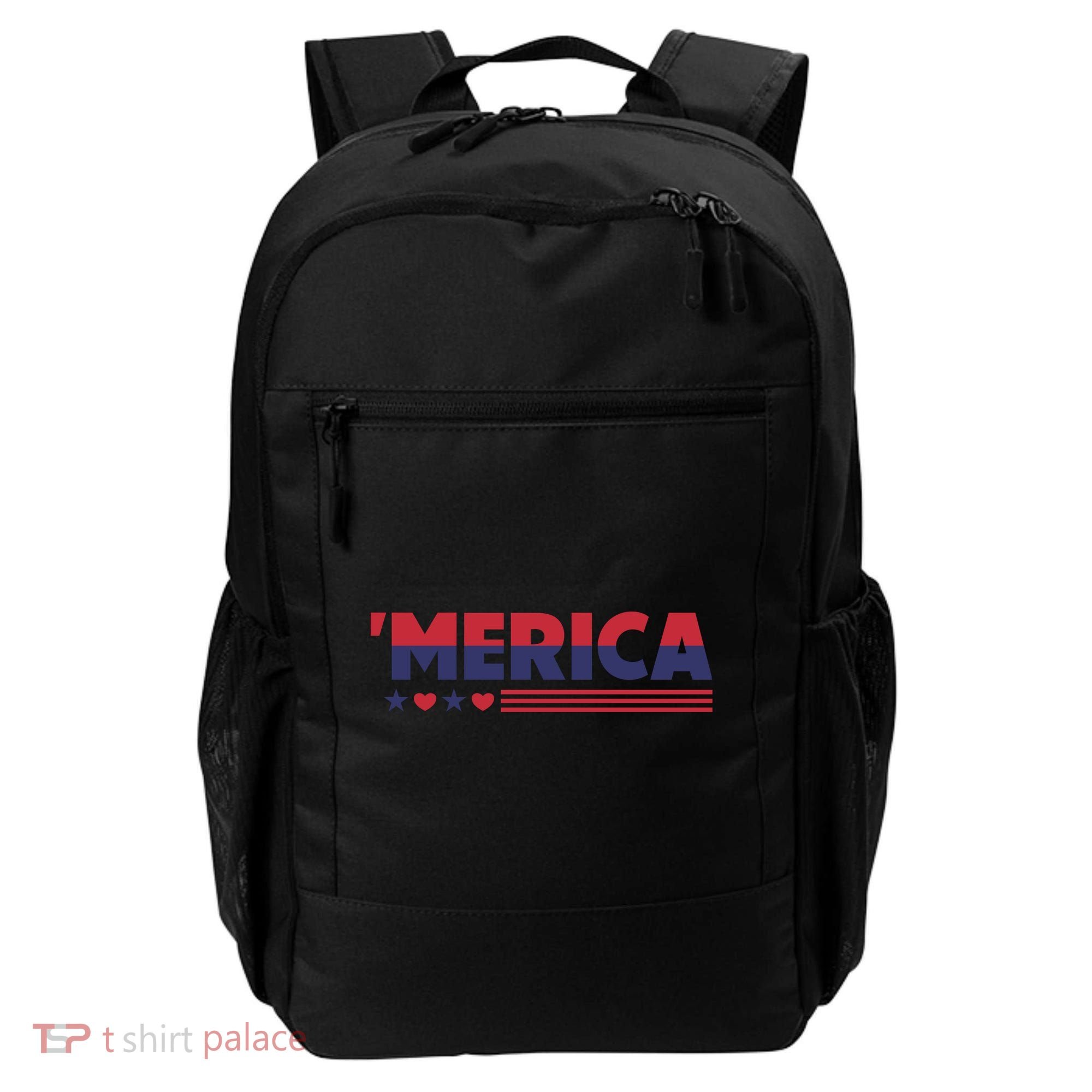 Merica American Flag Stars Stripes Hearts Backpack