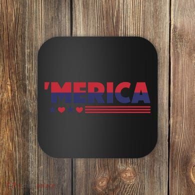 Merica American Flag Stars Stripes Hearts Coaster