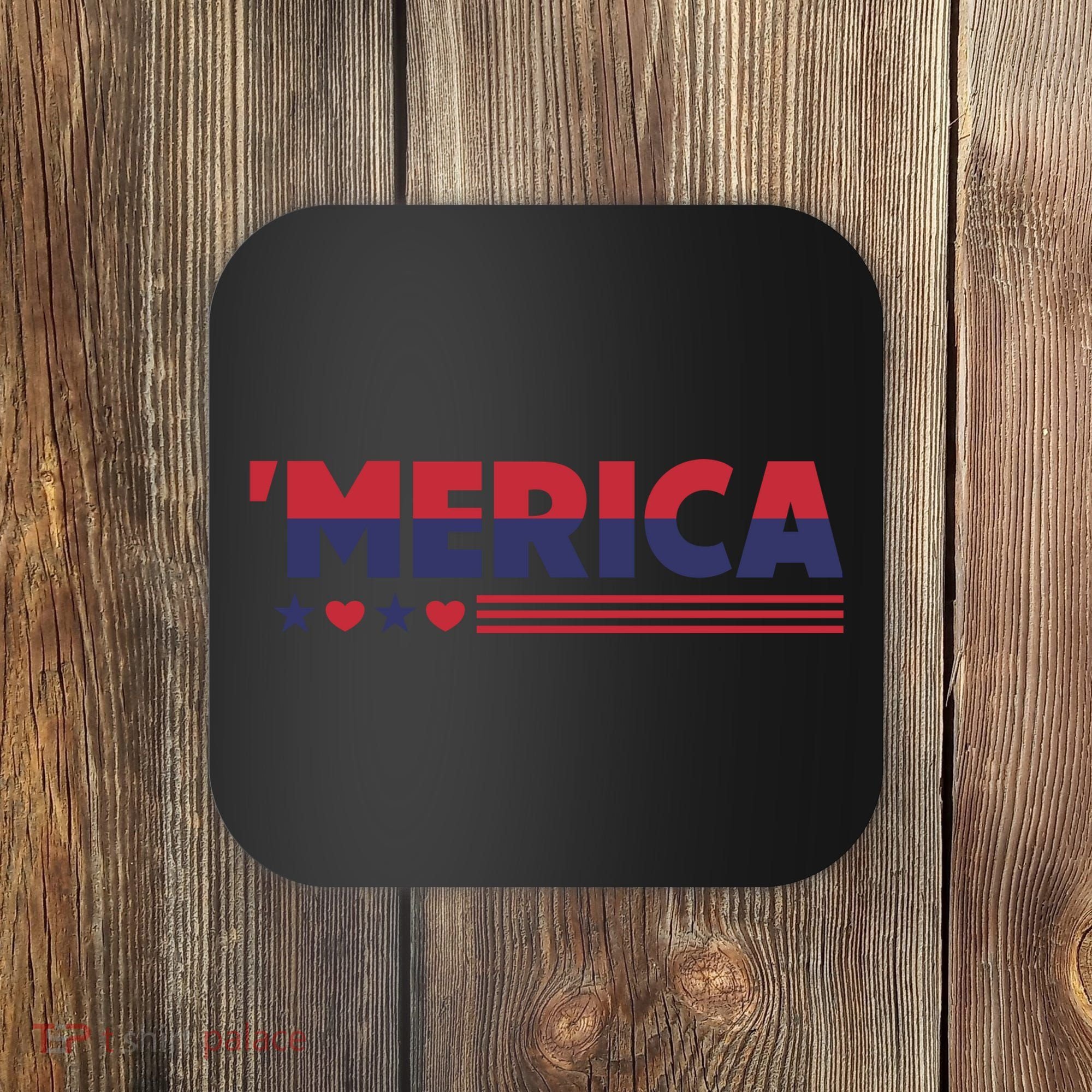 Merica American Flag Stars Stripes Hearts Coaster