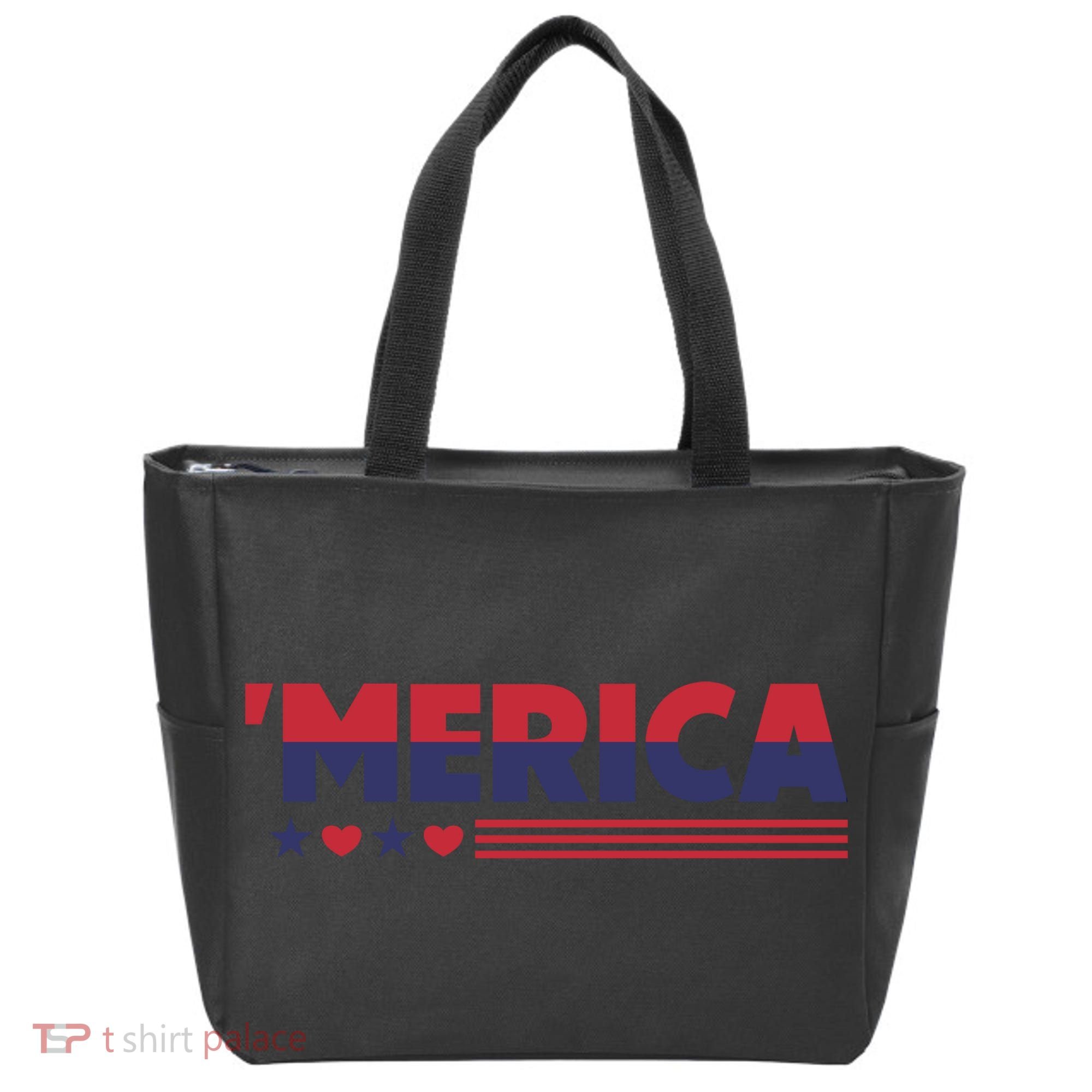 Merica American Flag Stars Stripes Hearts Tote Bag
