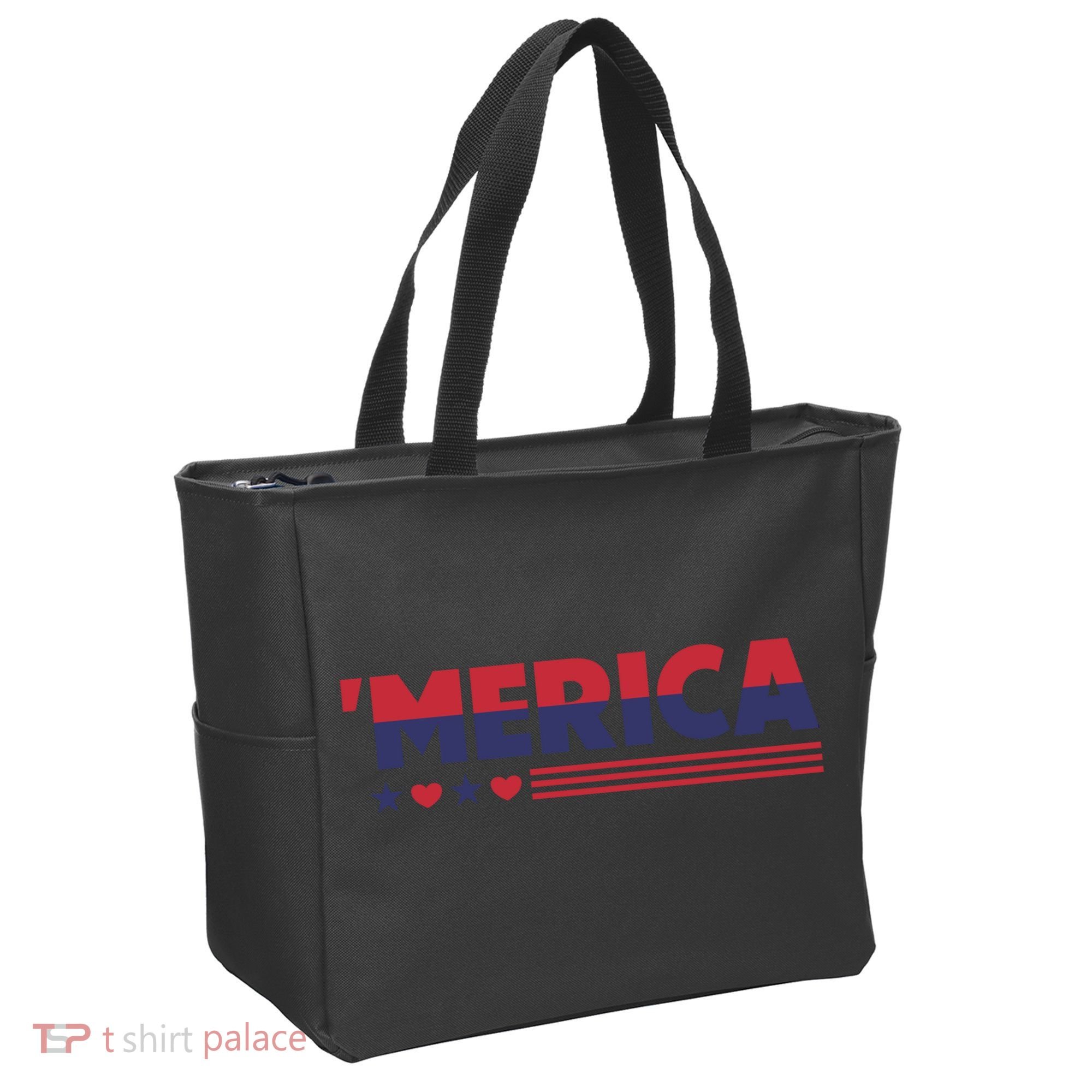 Merica American Flag Stars Stripes Hearts Tote Bag