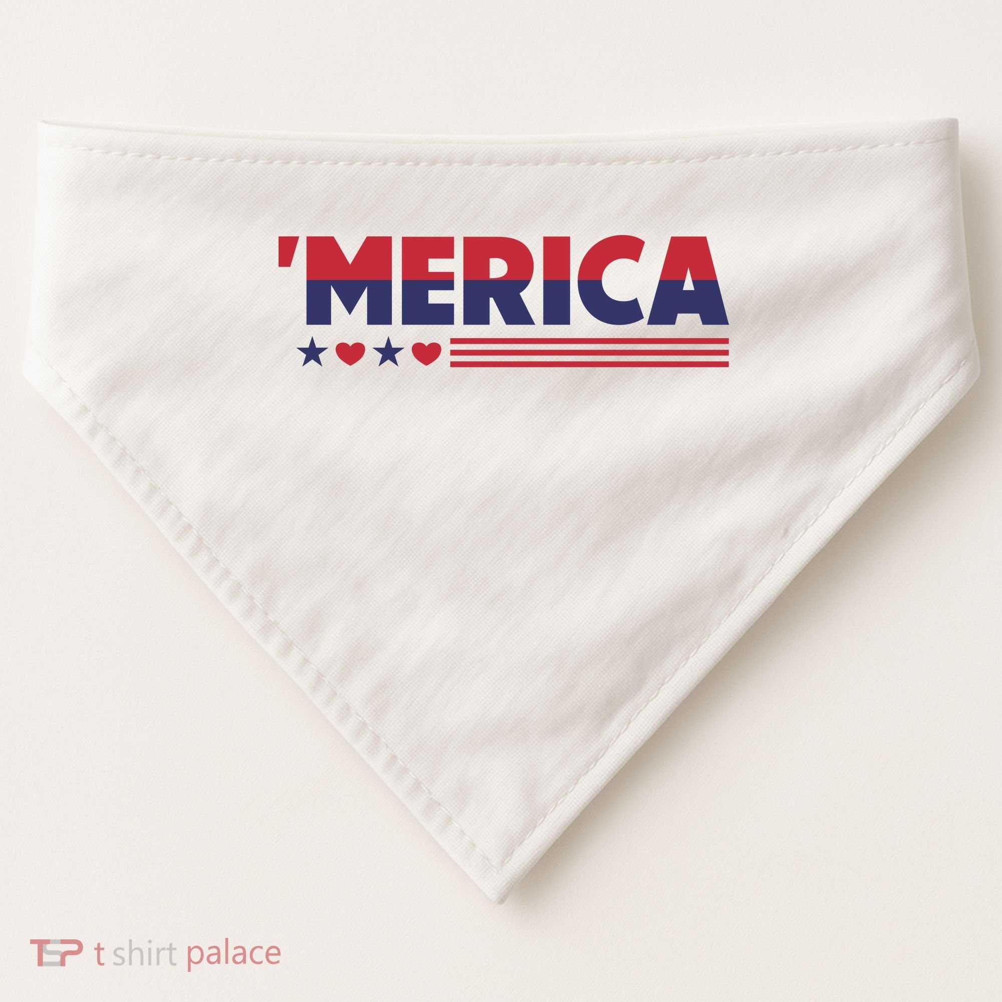 Merica American Flag Stars Stripes Hearts USA-Made Doggie Bandana