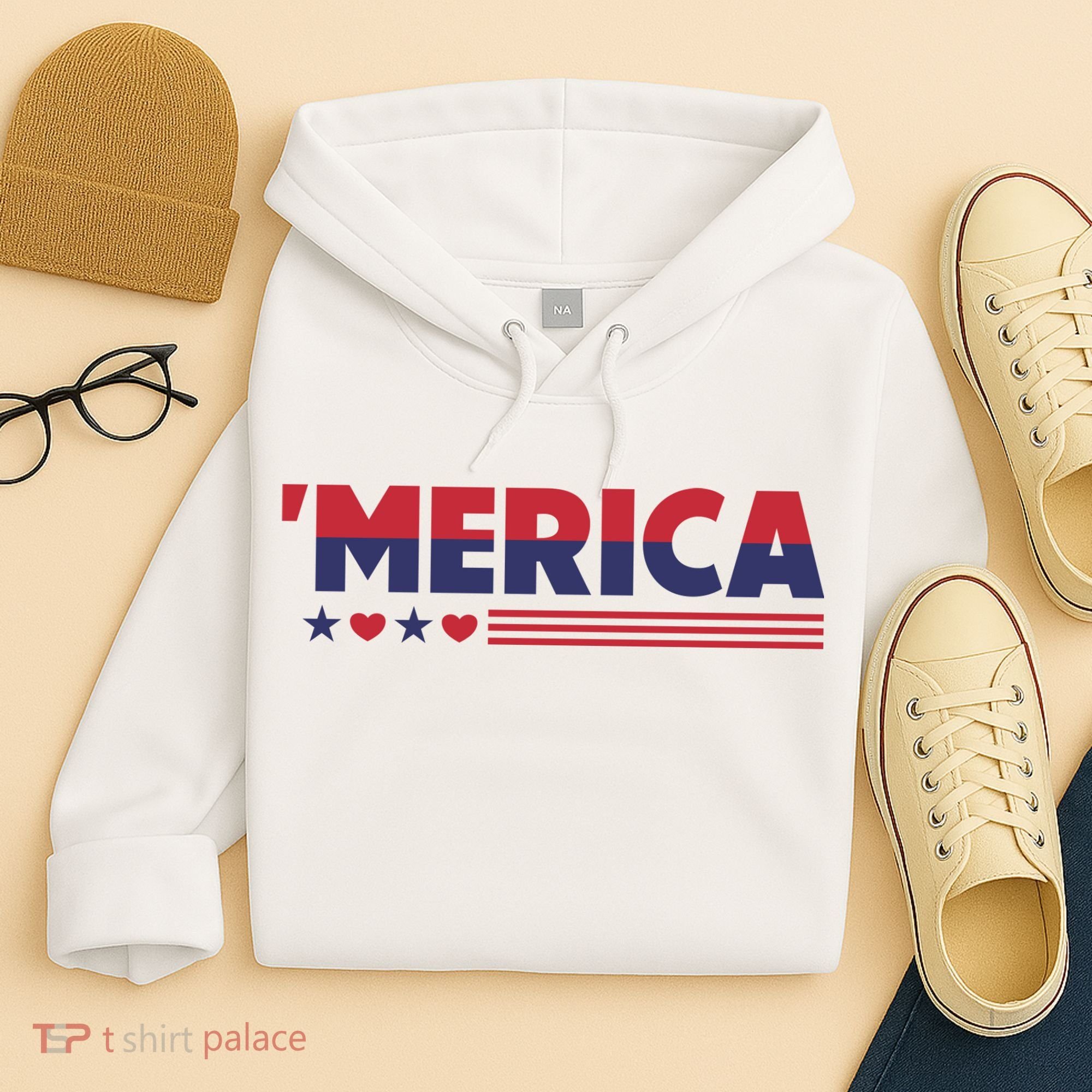 Merica American Flag Stars Stripes Hearts Hoodie