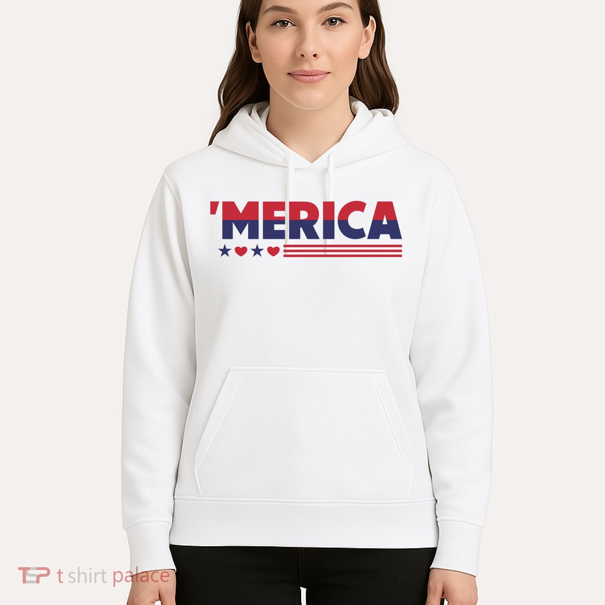 Merica American Flag Stars Stripes Hearts Hoodie