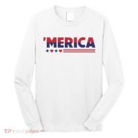 Merica American Flag Stars Stripes Hearts Long Sleeve Shirt thumb 0