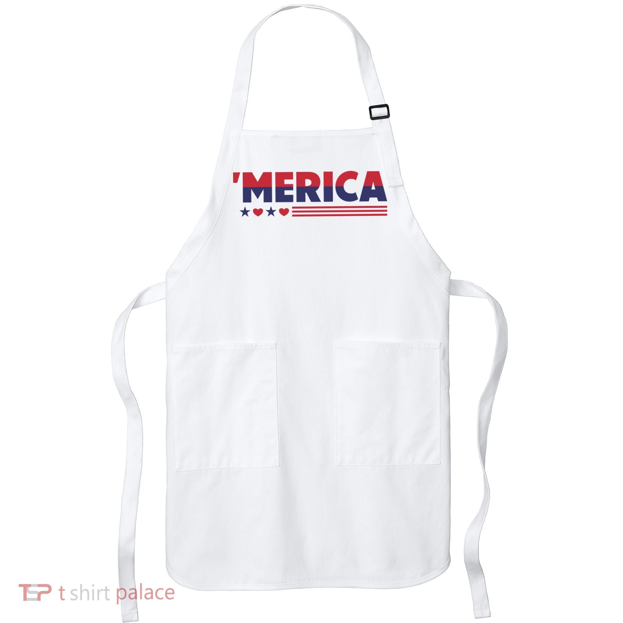Merica American Flag Stars Stripes Hearts Apron