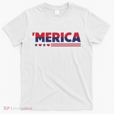 Merica American Flag Stars Stripes Hearts T-Shirt