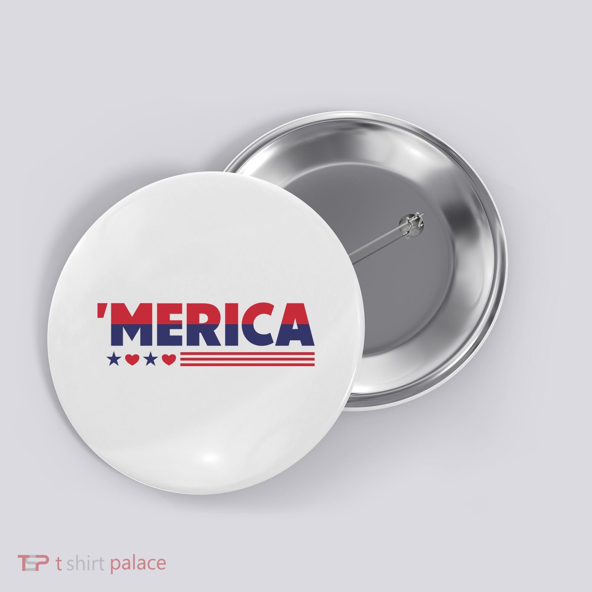 Merica American Flag Stars Stripes Hearts Button