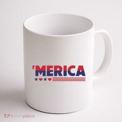Merica American Flag Stars Stripes Hearts Coffee Mug back