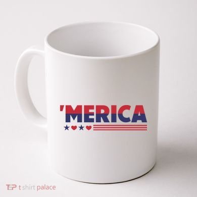 Merica American Flag Stars Stripes Hearts Coffee Mug