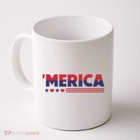 Merica American Flag Stars Stripes Hearts Coffee Mug thumb 0