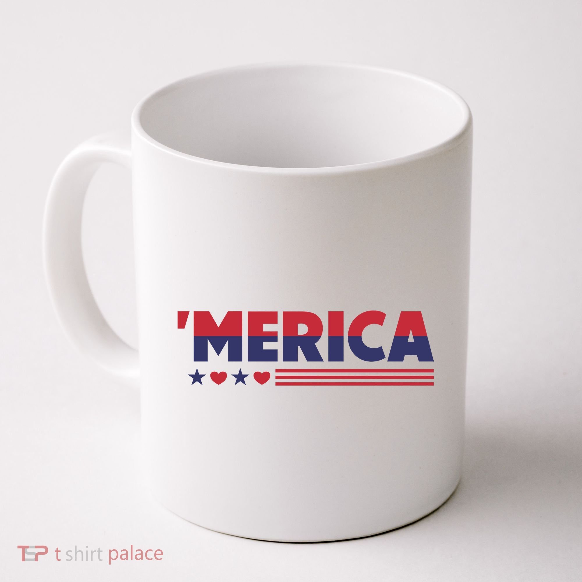 Merica American Flag Stars Stripes Hearts Coffee Mug