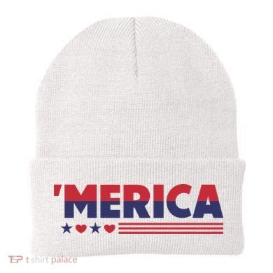 Merica American Flag Stars Stripes Hearts Beanie