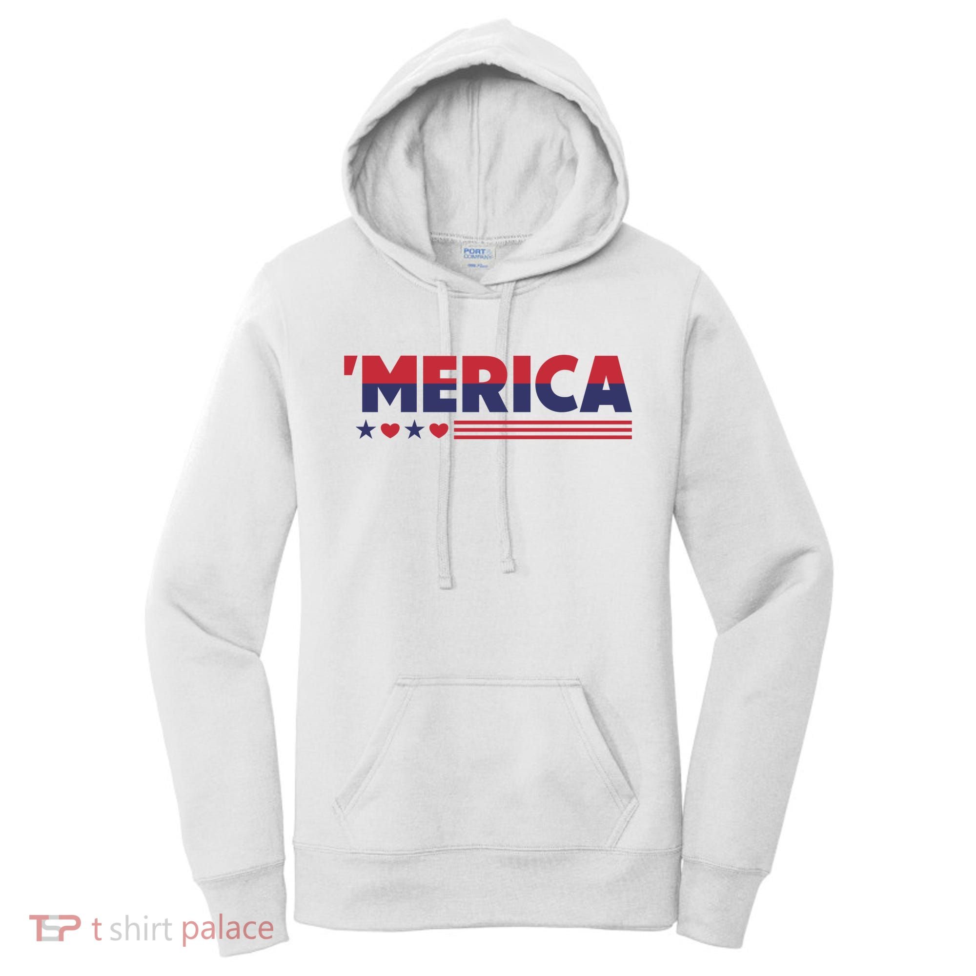 Merica American Flag Stars Stripes Hearts Women's Hoodie
