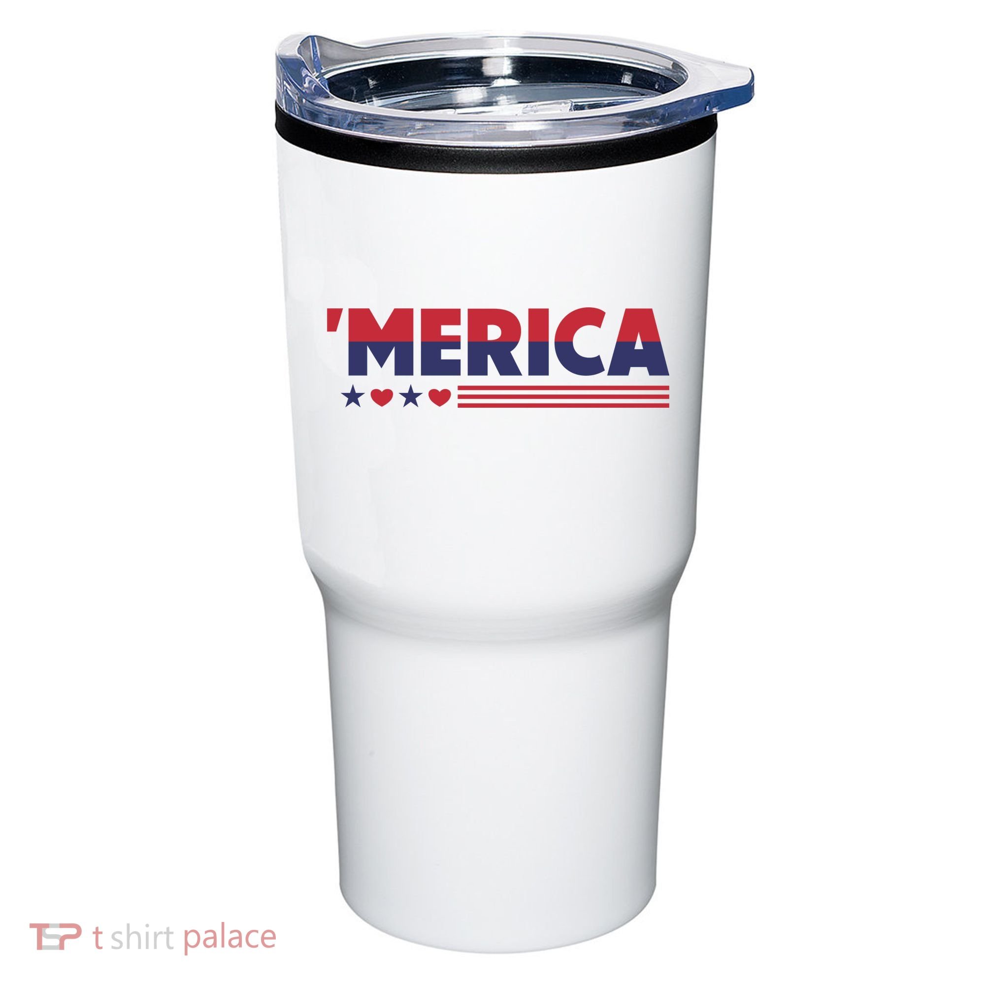 Merica American Flag Stars Stripes Hearts Tumbler
