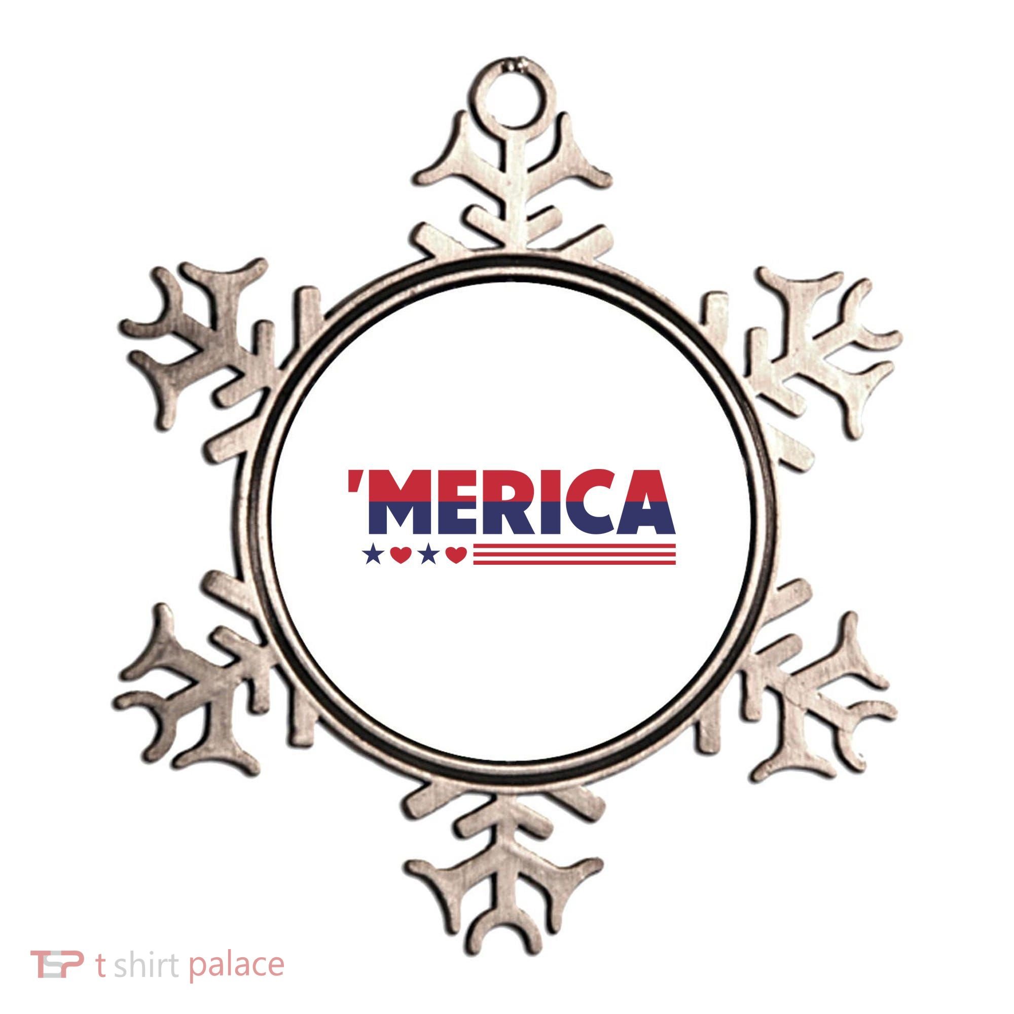 Merica American Flag Stars Stripes Hearts Ornament