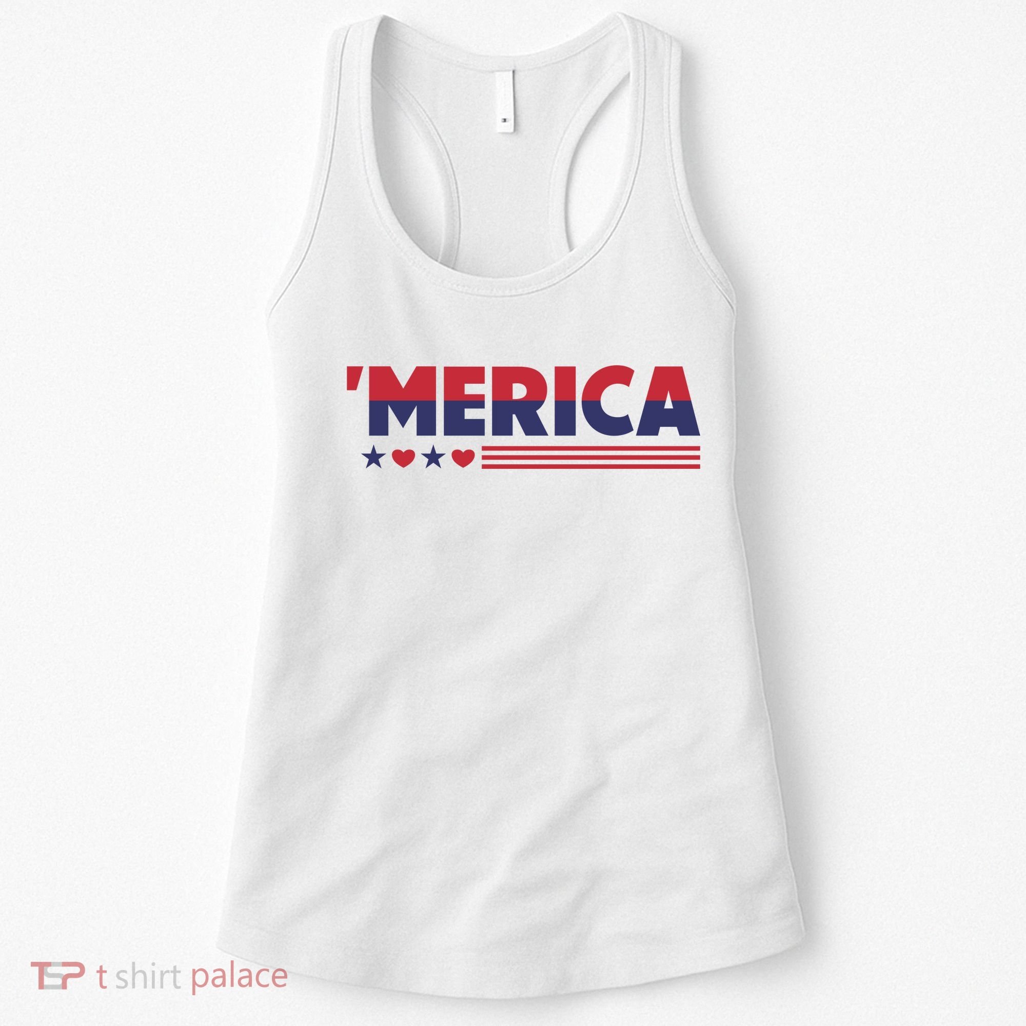 Merica American Flag Stars Stripes Hearts Women's Tank Top