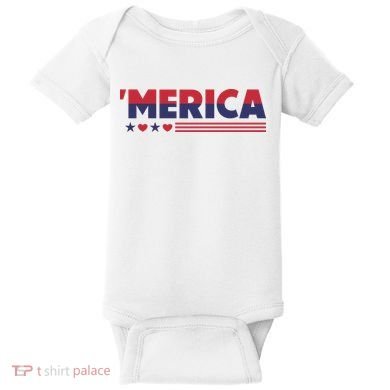 Merica American Flag Stars Stripes Hearts Baby Bodysuit