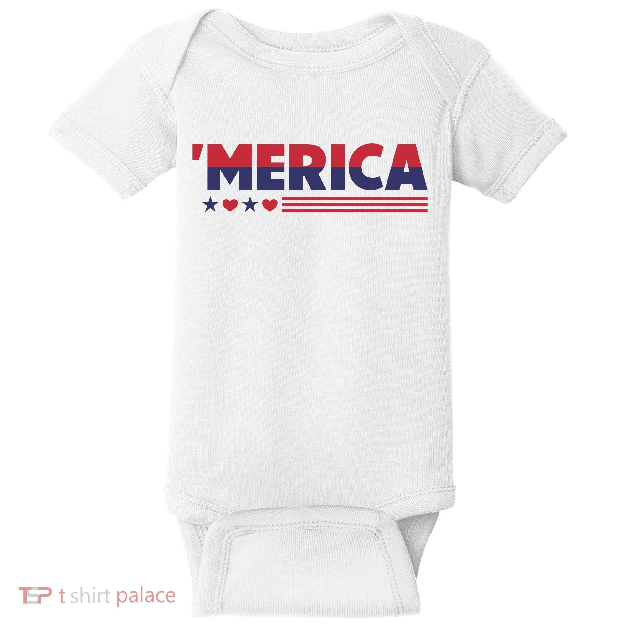 Merica American Flag Stars Stripes Hearts Baby Bodysuit