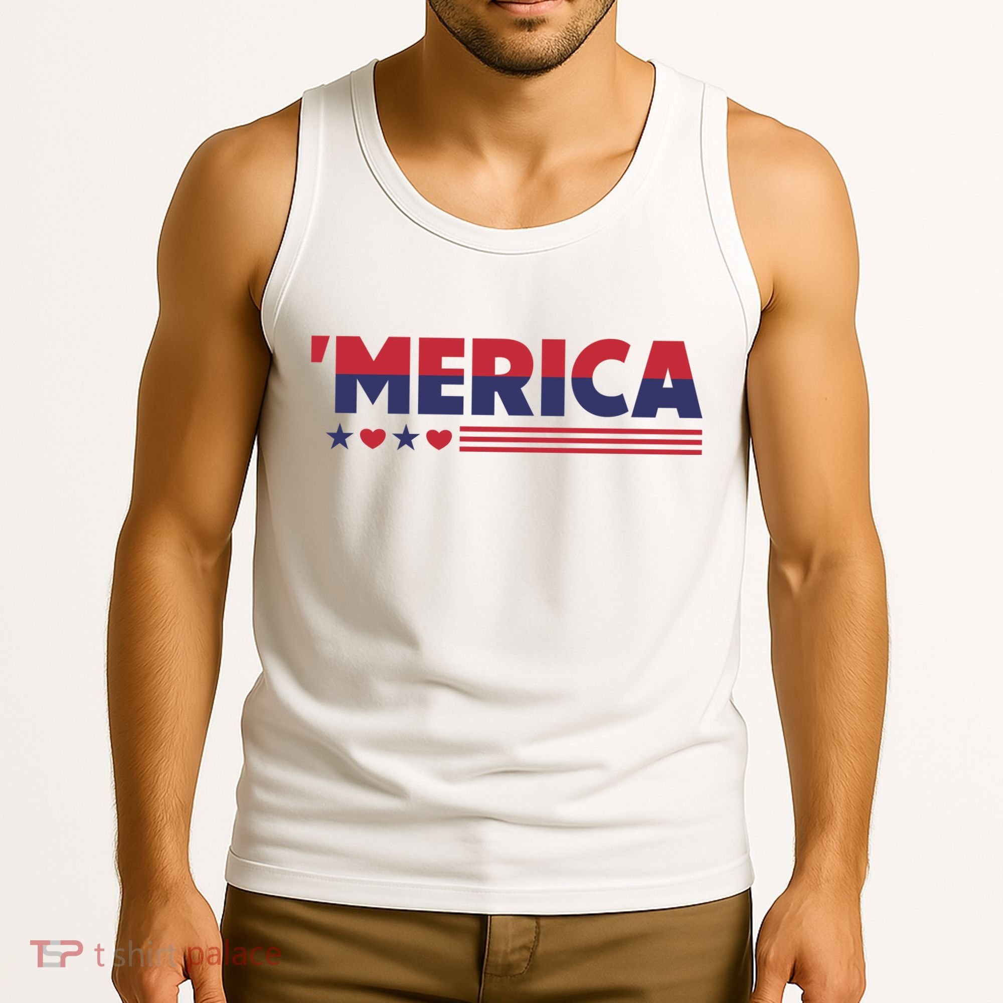 Merica American Flag Stars Stripes Hearts Tank Top