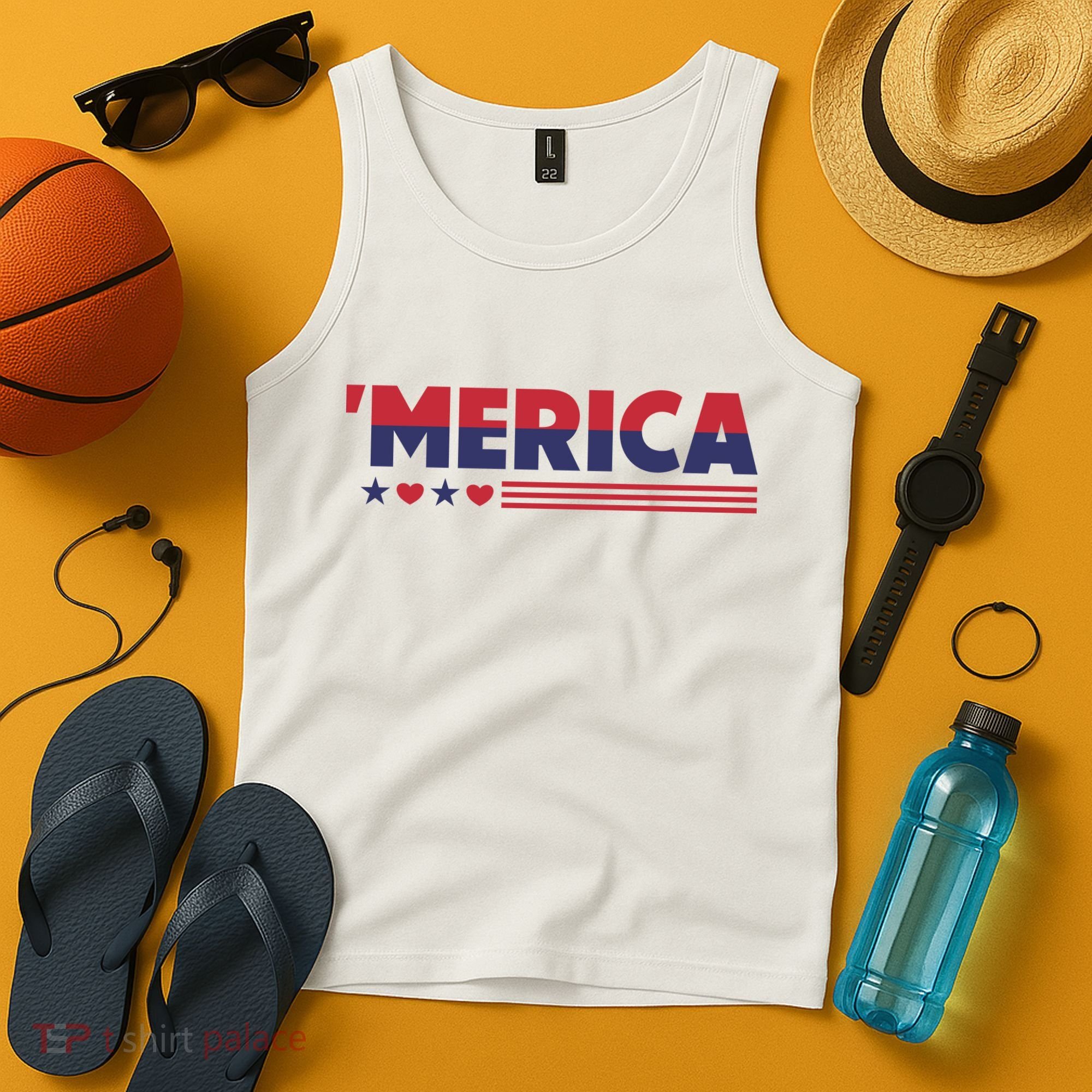 Merica American Flag Stars Stripes Hearts Tank Top