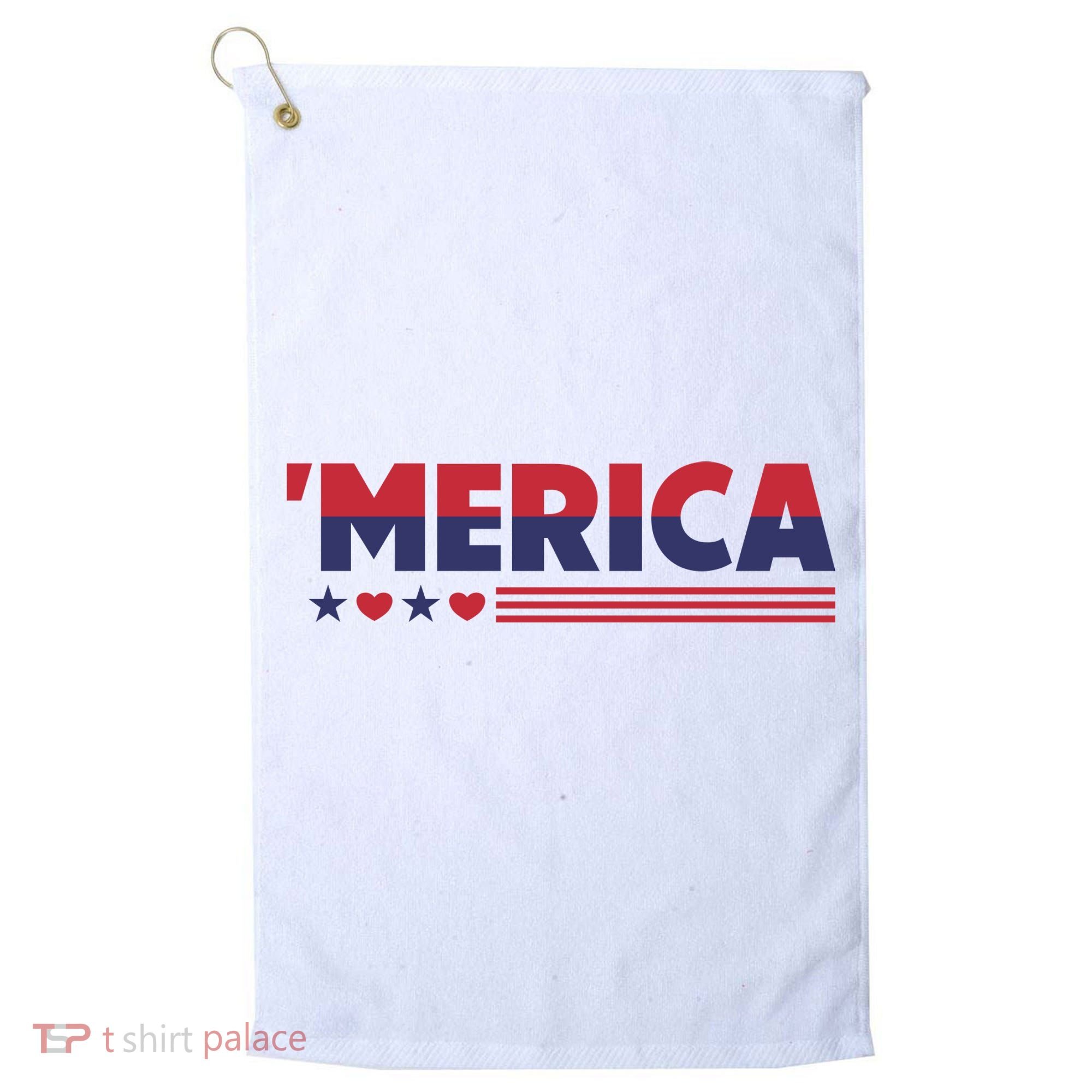 Merica American Flag Stars Stripes Hearts Golf Towel