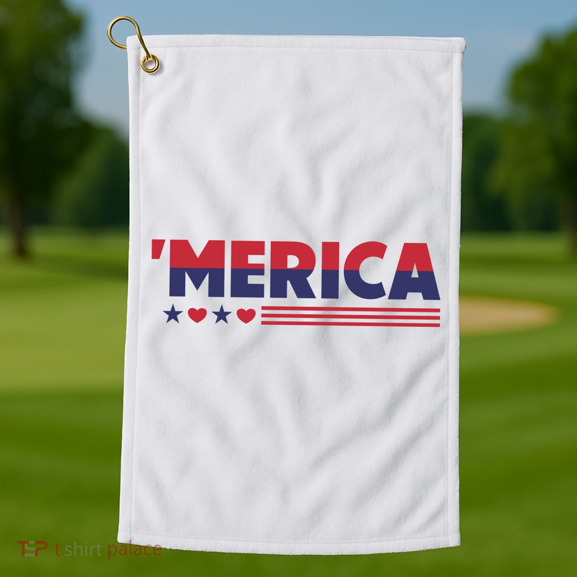 Merica American Flag Stars Stripes Hearts Golf Towel