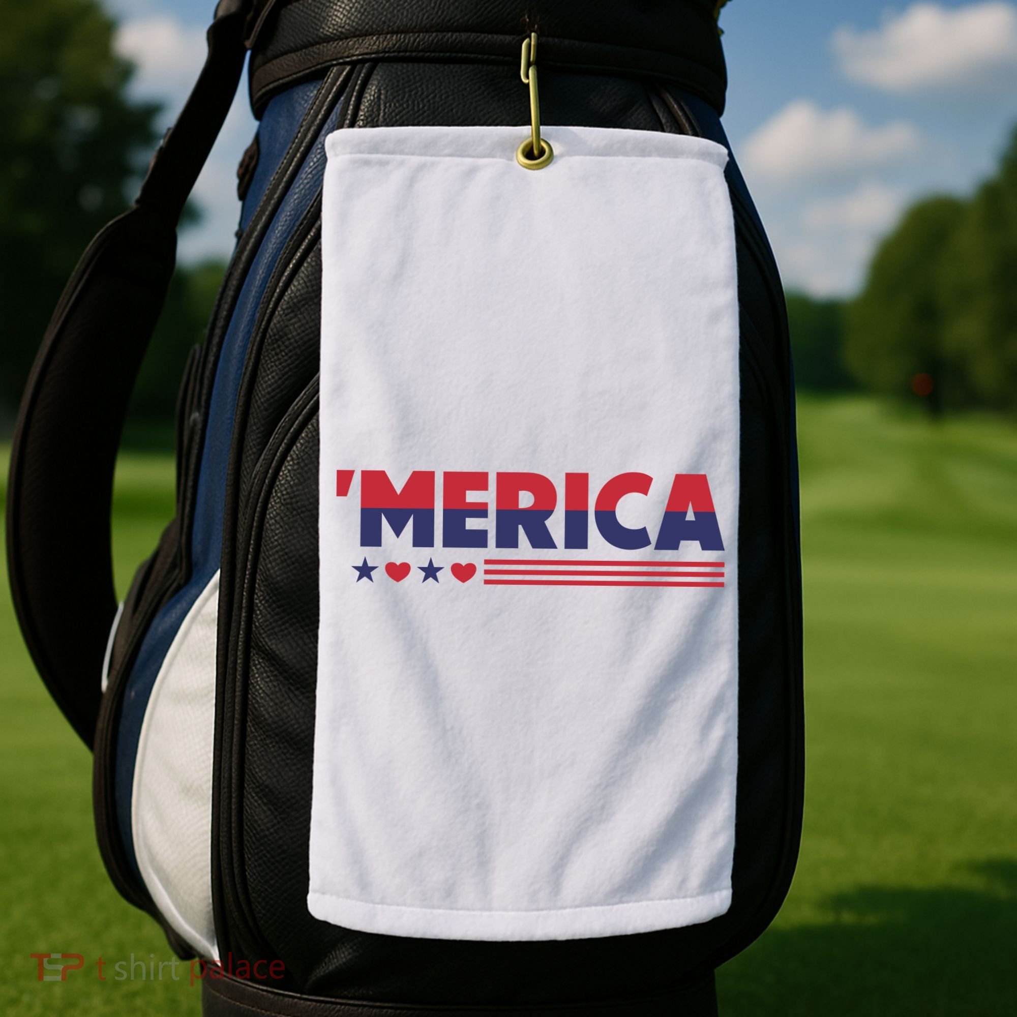 Merica American Flag Stars Stripes Hearts Golf Towel