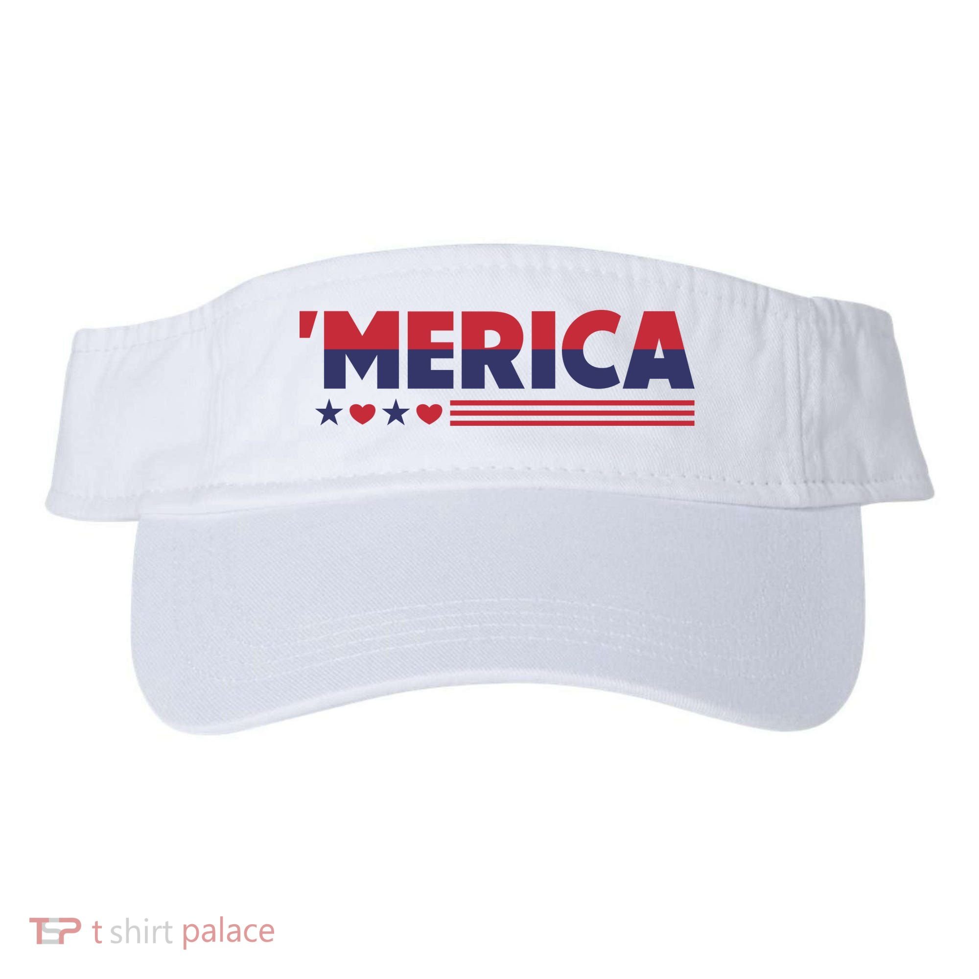 Merica American Flag Stars Stripes Hearts Visor