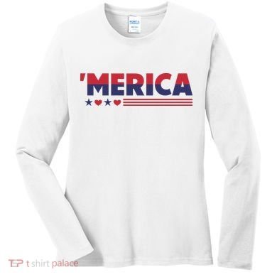 Merica American Flag Stars Stripes Hearts Women's Long Sleeve Shirt