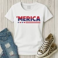 Merica American Flag Stars Stripes Hearts Women's T-Shirt thumb 3