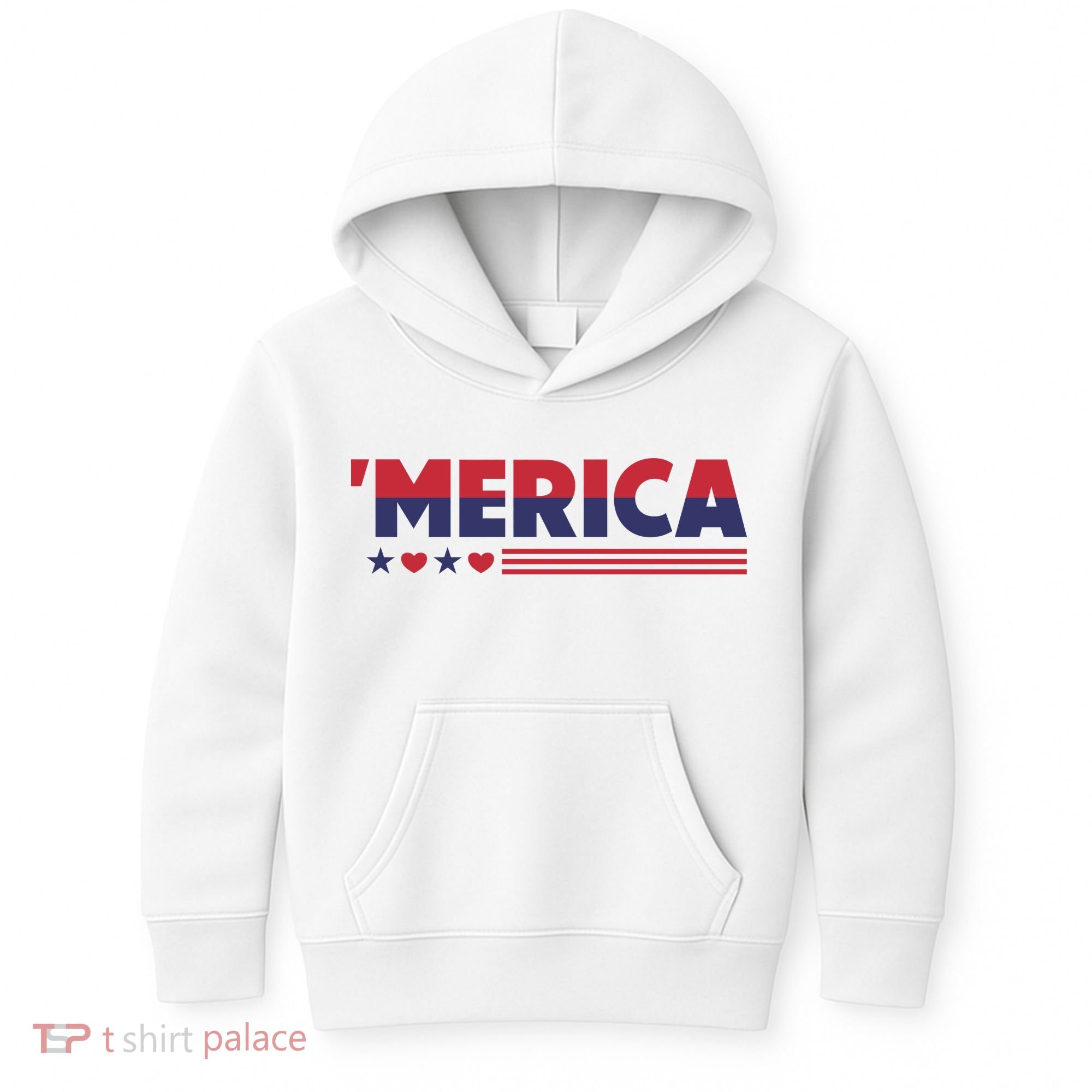 Merica American Flag Stars Stripes Hearts Kids Hoodie