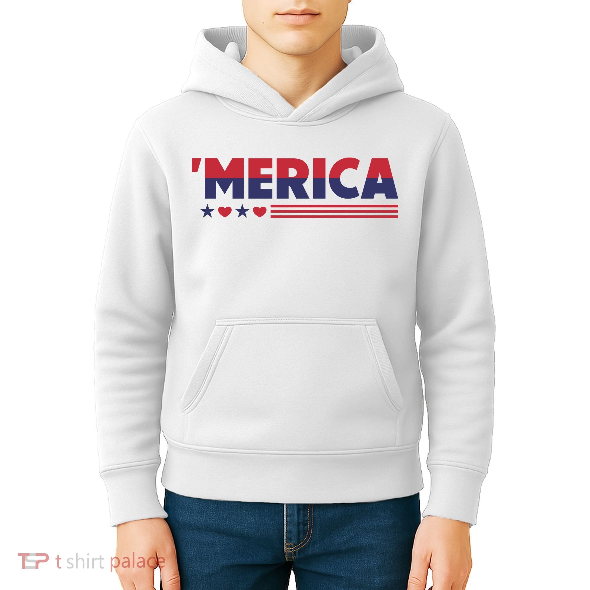 Merica American Flag Stars Stripes Hearts Kids Hoodie