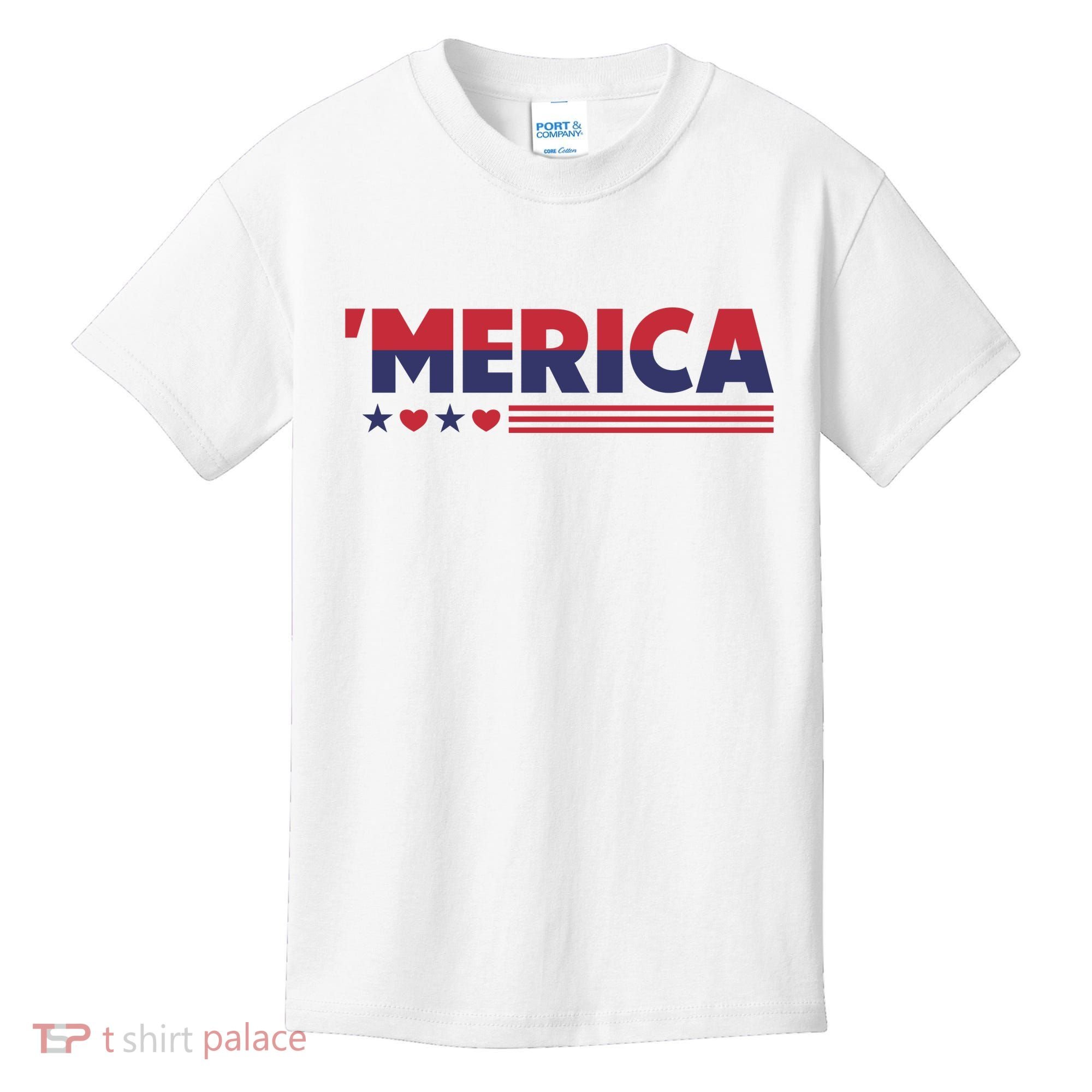 Merica American Flag Stars Stripes Hearts Kids T-Shirt