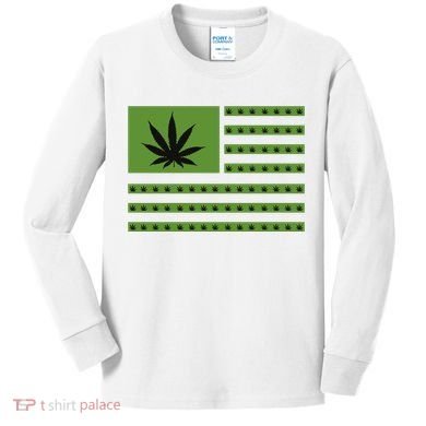 Marijuana American Flag Kids Long Sleeve Shirt