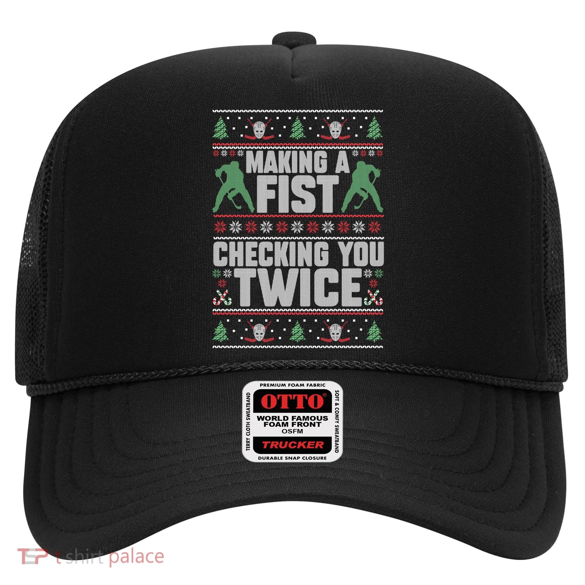 Making A Fist Checking You Twice Hockey Player Christmas Cool Gift Hat