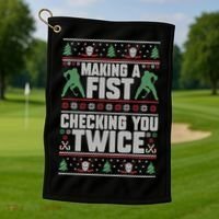 Making A Fist Checking You Twice Hockey Player Christmas Cool Gift Golf Towel thumb 1