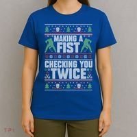 Making A Fist Checking You Twice Hockey Player Christmas Cool Gift T-Shirt thumb 4