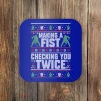 Making A Fist Checking You Twice Hockey Player Christmas Cool Gift Coaster thumb 0