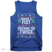 Making A Fist Checking You Twice Hockey Player Christmas Cool Gift Tank Top thumb 0