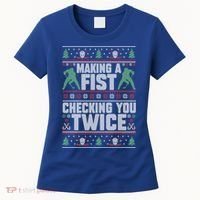 Making A Fist Checking You Twice Hockey Player Christmas Cool Gift Women's T-Shirt thumb 0
